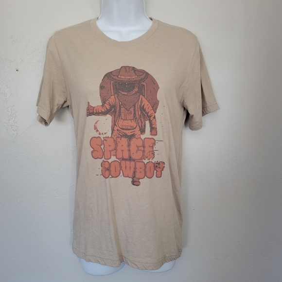 Space Cowboy Women's Small Beige Orange Graphic Tee Astronaut Bella Canvas Soft - Picture 1 of 5